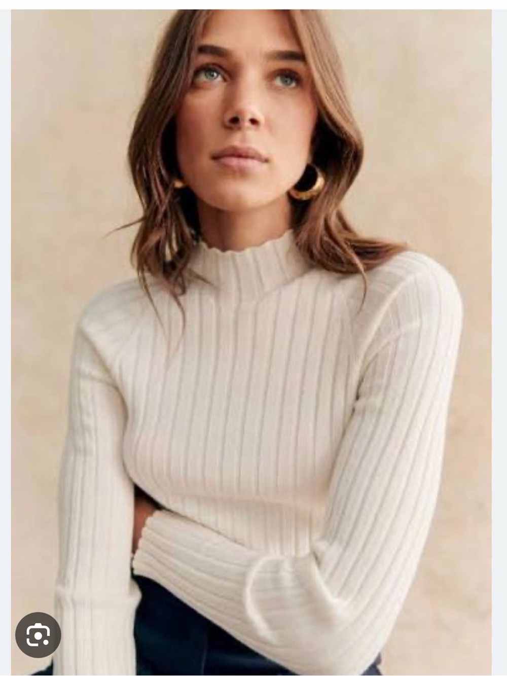 Sezane Cream Ribbed Mock Neck Sweater